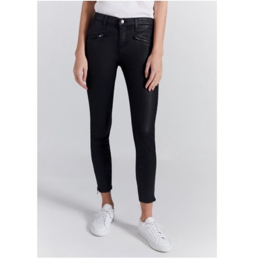 CURRENT ELLIOT The Soho Zip Stiletto Black Coated Skinny Jeans Moto Size 25